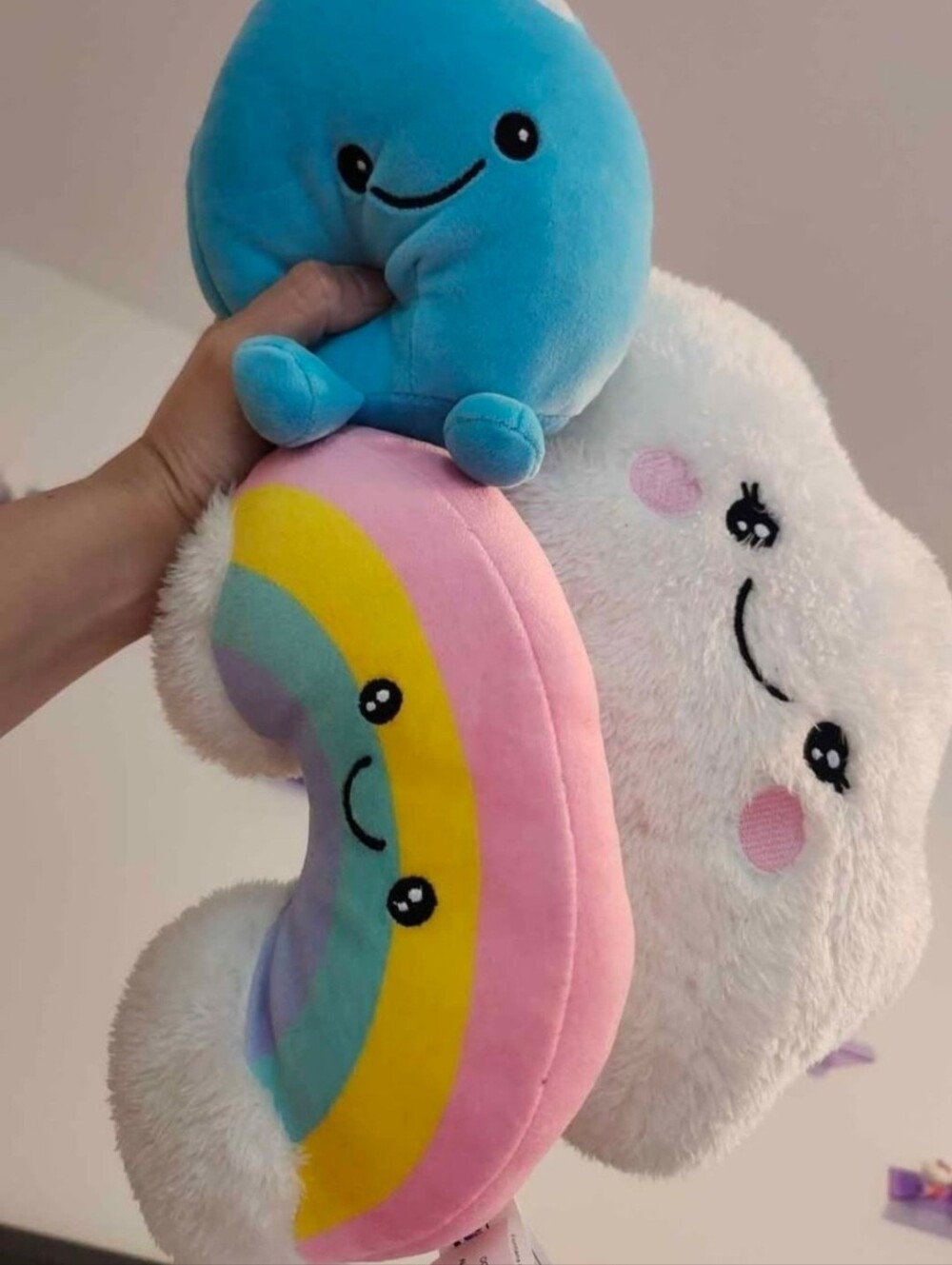 Cute Rainbow & Cloud Plush Set - Pastel Pink, Yellow, Teal